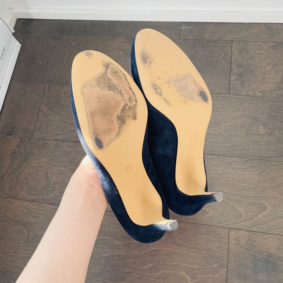 [SOLD] Brown Couture Suede Navy Blue High Heels - Picture 7 of 9